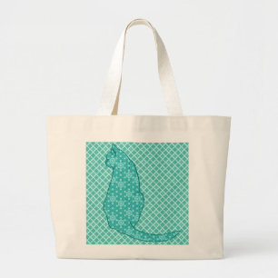 Bolso De Tela Gigante Gato japonés - Impresión de kimono turquesa
