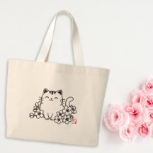 Gato japonés lindo y Sakura con sello "Neko"