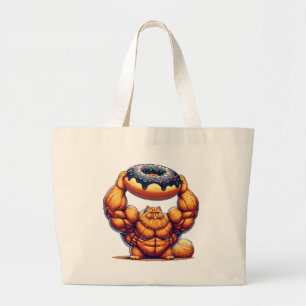 Bolso De Tela Gigante Gato Musculoso Levantando Donut