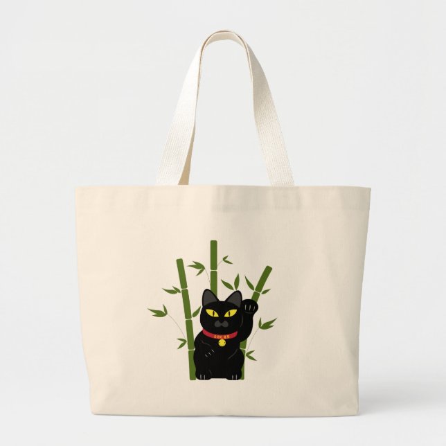 Bolso De Tela Gigante Gato negro afortunado (Frente)
