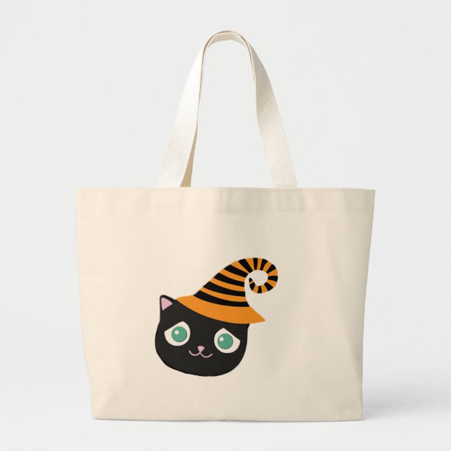 Bolso De Tela Gigante Gato negro con ojos tristes y Gorra caprichoso (Frente)