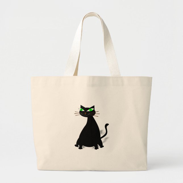 Bolso De Tela Gigante Gato negro de grasa con ojos verdes (Frente)