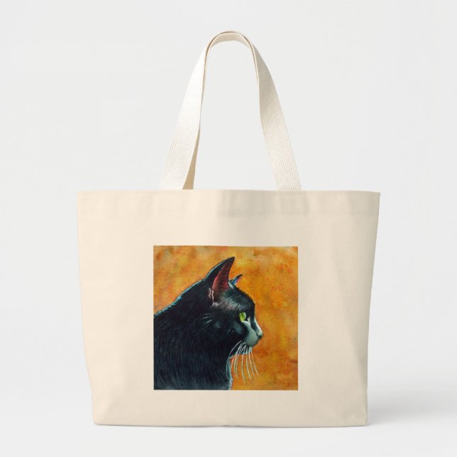 Bolso De Tela Gigante Gato negro en perfil, tickles (Frente)