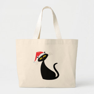 Bolso De Tela Gigante Gato negro en Santa Hat