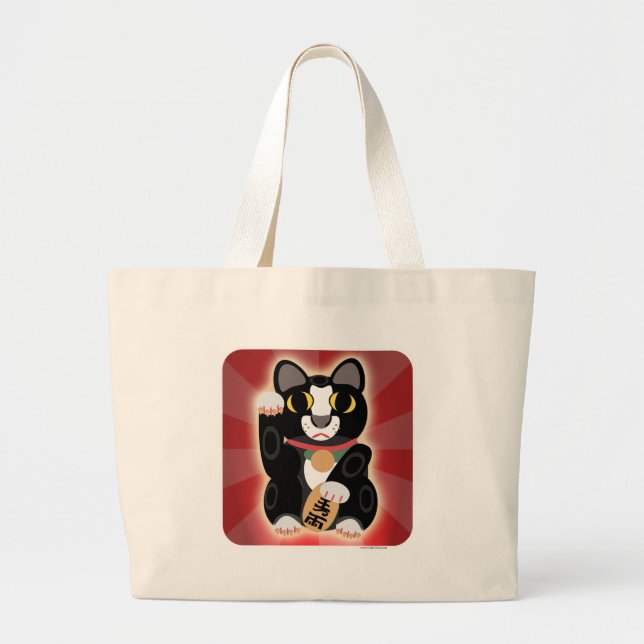 Bolso De Tela Gigante Gato negro y blanco afortunado (Frente)