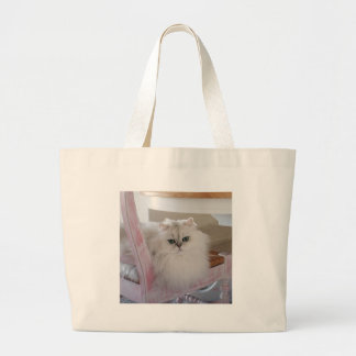 Bolso De Tela Gigante Gato persa blanco en una silla rosa