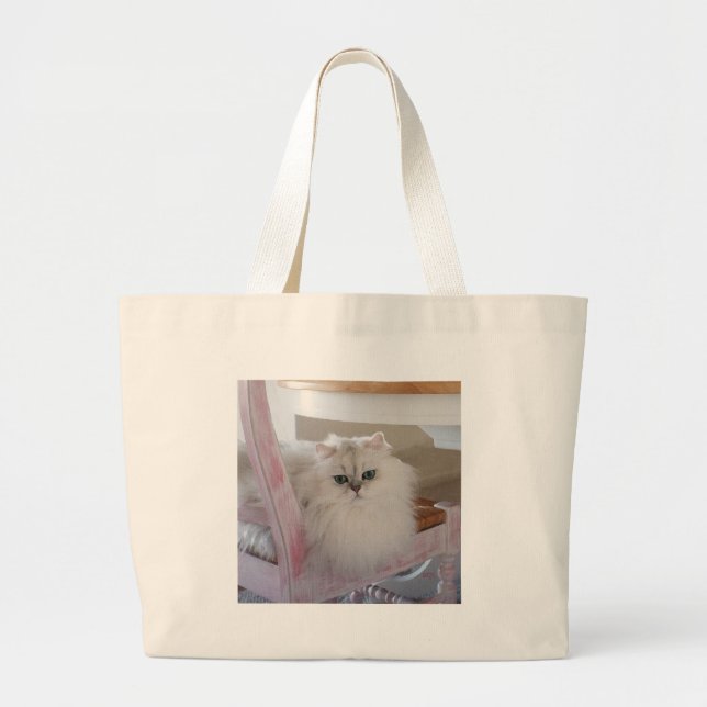 Bolso De Tela Gigante Gato persa blanco en una silla rosa (Frente)