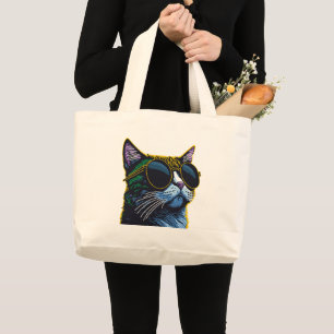 Bolso De Tela Gigante Gato Retro: Encanto de Gafas Amarillas