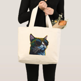 Bolso De Tela Gigante Gato retro: Encanto de los gafas amarillas