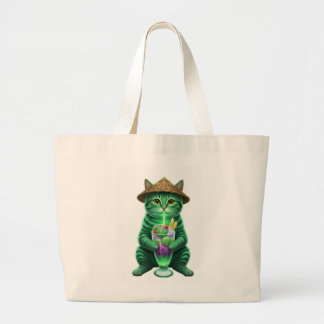 Bolso De Tela Gigante Gato verde bebiendo hielo 