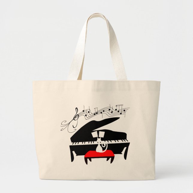 Bolso De Tela Gigante Gato y piano (Frente)