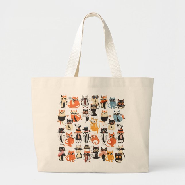 Bolso De Tela Gigante Gatos elegantes Wild Whiskers Wonderland de moda (Frente)