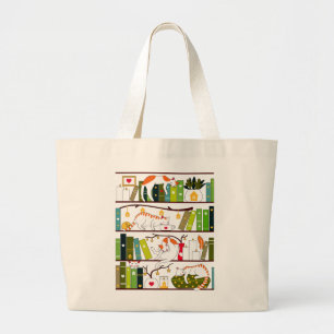 Bolso De Tela Gigante Gatos En Librería, Gato Y Regalo De Amante De Libr