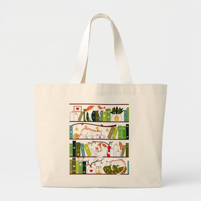 Bolso De Tela Gigante Gatos En Librería, Gato Y Regalo De Amante De Libr (Frente)