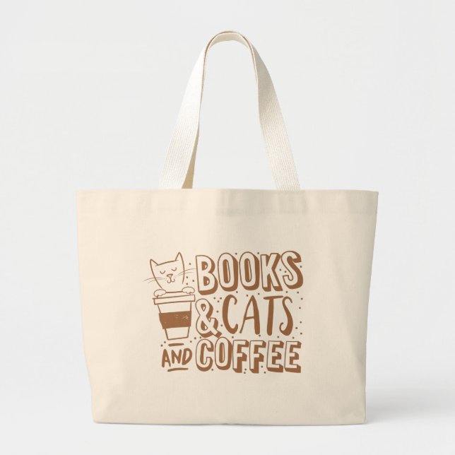 Bolso De Tela Gigante gatos y café de los libros (Frente)