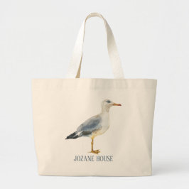 Bolso De Tela Gigante Gaviota de Playa en Acuarela Personalizada