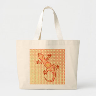 Bolso De Tela Gigante Gecko de batik tribal - naranja de coral y luz