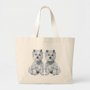Bolso De Tela Gigante ¡Gemelos Terrier West Highland Blanco!