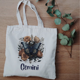 Bolso De Tela Gigante Gemini Zodiac Vintage Art Con Texto Azul Oscuro
