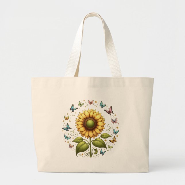 Bolso De Tela Gigante Girasol y mariposas (Frente)