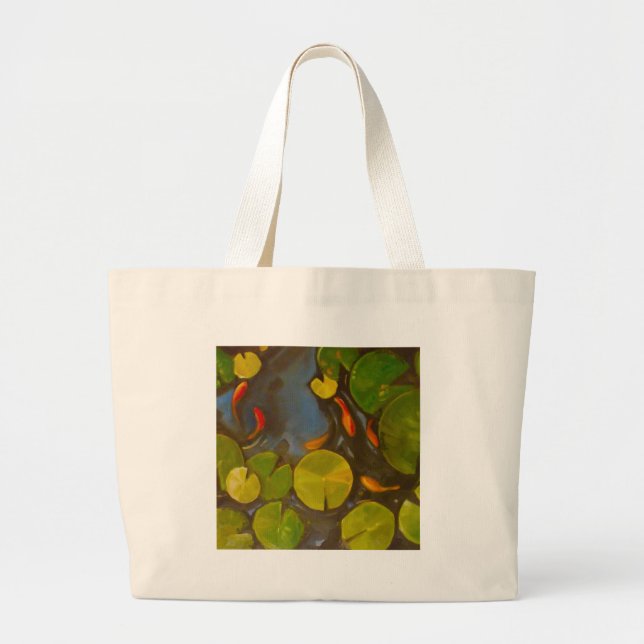 Bolso De Tela Gigante Goldfish Koi Pond Water Lilies (Frente)