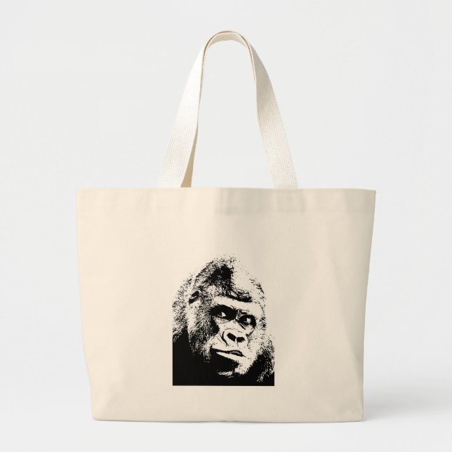 Bolso De Tela Gigante Gorilla de arte pop blanco negro (Frente)