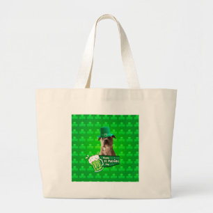 Bolso De Tela Gigante Gorra de Bulldog Cute Pit St. Patrick's Day w Clov