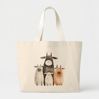Bolso De Tela Gigante Graciosa granja de humor familiar de vacas acuarel