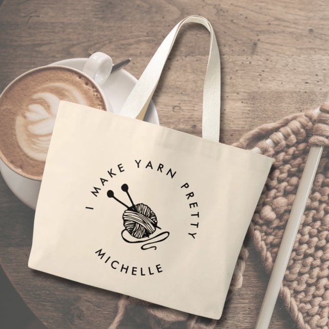 Bolso De Tela Gigante Gracioso Knitus hago personalizado a Yarn Bonito (knitting tote bag gift for knitter )