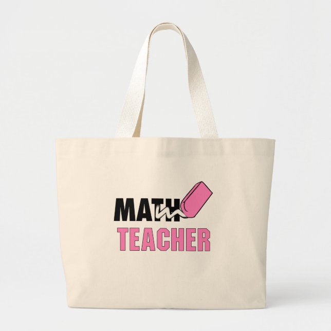 Bolso De Tela Gigante Gracioso profesor de matemáticas, borrador rosado (Frente)