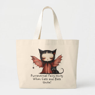 Bolso De Tela Gigante Gracioso Purranormal Halloween Fairy Bat & Cat Uni