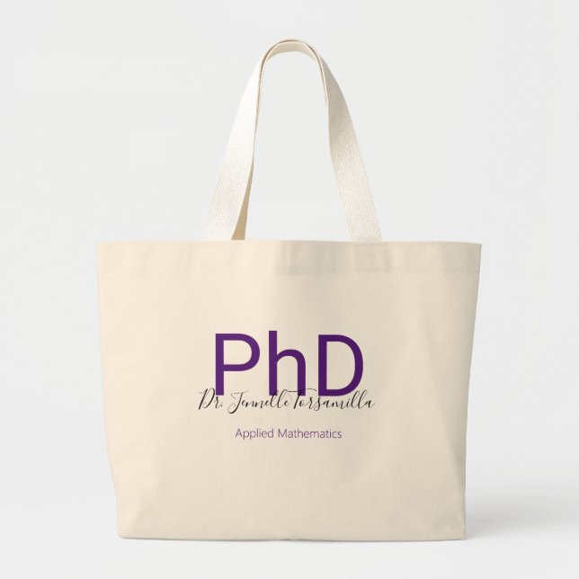 Bolso De Tela Gigante Graduado PhD Nombre de Grado Púrpura (Frente)