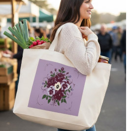 Bolso De Tela Gigante Grand Sac Fourre-tout Jumbo - Bouquet de Violettes