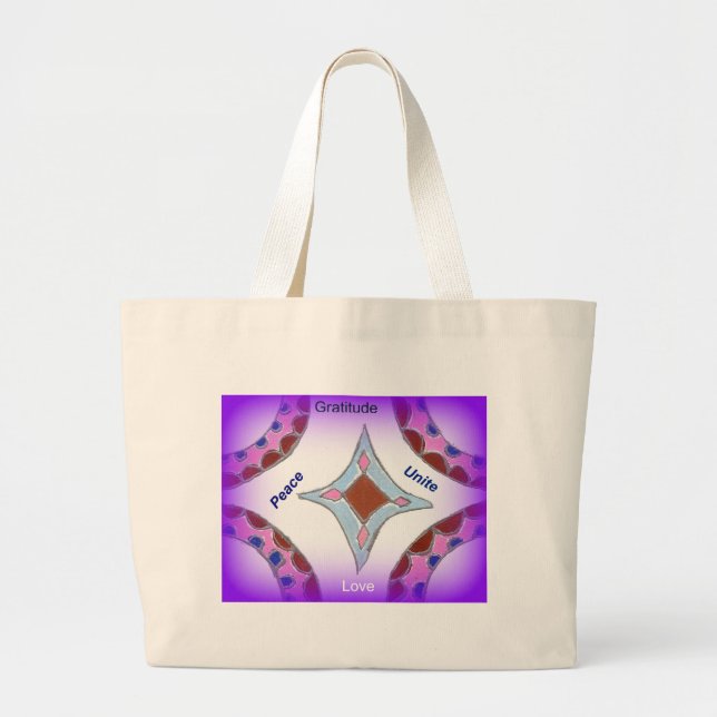 Bolso De Tela Gigante "Gratitude Peace Love Unite" Mandala Art Print (Frente)
