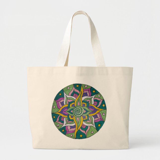 Bolso De Tela Gigante Green/Pink Lotus Mandala Tote Bag (Frente)