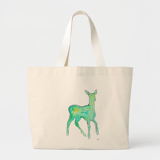 Bolso De Tela Gigante Green Watercolor Deer Bag (Frente)