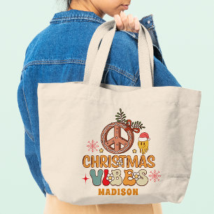 Bolso De Tela Gigante Groovy Retro Navidades Vibes Nombre de signo de pa