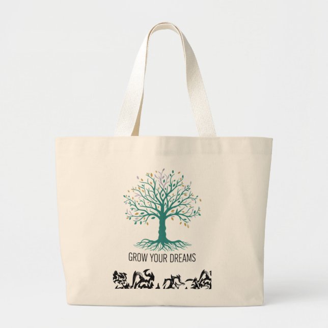 Bolso De Tela Gigante Grow Your Dreams Inspirational Motivational Grocer (Frente)