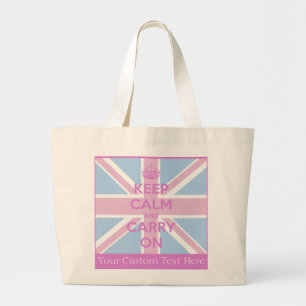 Bolso De Tela Gigante Guarde la calma y continúe Union Jack rosado y