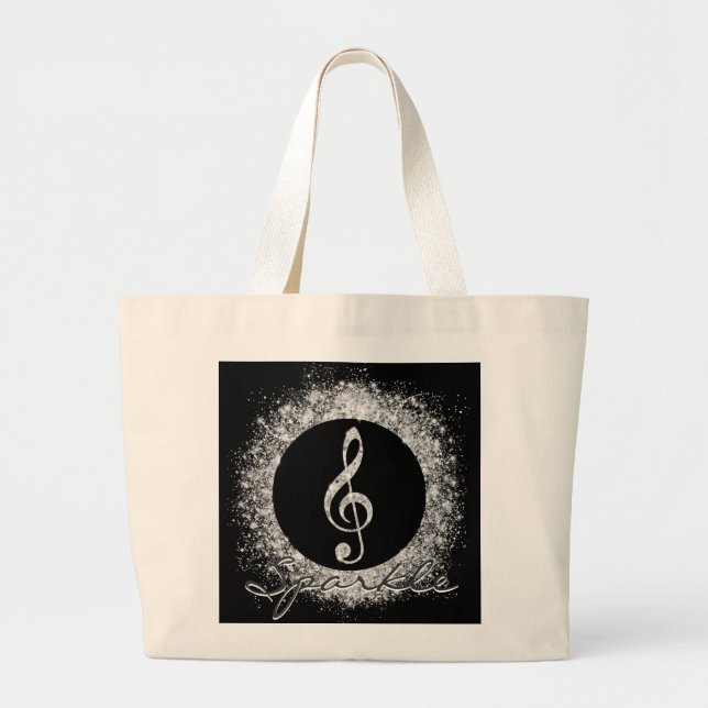 Bolso De Tela Gigante Guay Trendy Music Treble Clef Purpurina Sparkles (Frente)