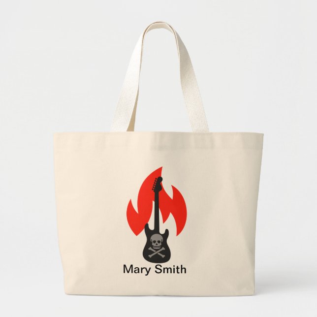 Bolso De Tela Gigante Guitarra de calaveras y llamas (Frente)