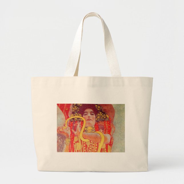 Bolso De Tela Gigante Gustav Klimt Red Woman Gold Snake Pintura (Frente)