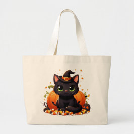 Bolso De Tela Gigante Halloween de gato negro lindo
