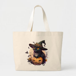 Bolso De Tela Gigante Halloween de gato negro lindo