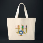 Bolso De Tela Gigante Hanukkah Candles Rainbow Gold Menorah<br><div class="desc">Está viendo la colección Lee Hiller Designs of Home and Office Decor, Apparel, Gifts and Collectibles. Los diseños incluyen la fotografía Lee Hiller y la colección de arte digital de medios mixtos. Puedes ver su fotografía de la naturaleza en http://HikeOurPlanet.com/ y seguir su blog de senderismo dentro del Parque Nacional...</div>