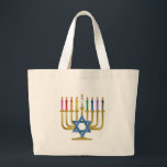 Bolso De Tela Gigante Hanukkah Candles Rainbow Gold Menorah<br><div class="desc">Está viendo la colección Lee Hiller Designs of Home and Office Decor, Apparel, Gifts and Collectibles. Los diseños incluyen la fotografía Lee Hiller y la colección de arte digital de medios mixtos. Puedes ver su fotografía de la naturaleza en http://HikeOurPlanet.com/ y seguir su blog de senderismo dentro del Parque Nacional...</div>