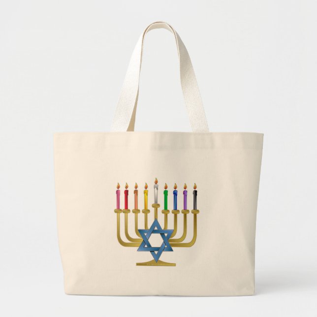 Bolso De Tela Gigante Hanukkah Candles Rainbow Gold Menorah (Frente)