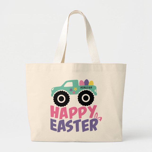 Bolso De Tela Gigante Happy Easter Egg Girly Truck Nombre moderno (Frente)