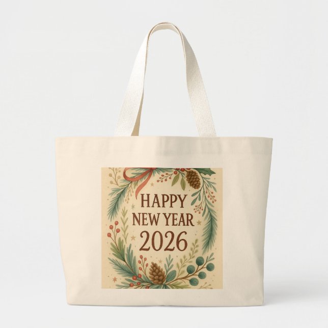Bolso De Tela Gigante happy new year 2026 rustic tote bag (Frente)