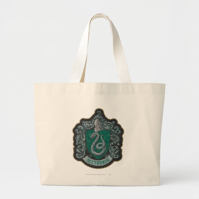 Bolso De Tela Gigante Harry Potter | Poderoso Escudo Retro de Slytherin (Frente)